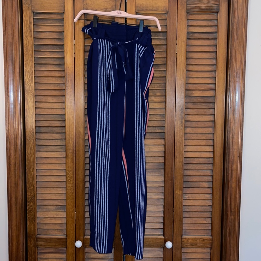 Express Highwaisted Striped Paperbag Dress Pants